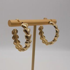 VTG Gold Tone Heart Chain Hoop Earrings